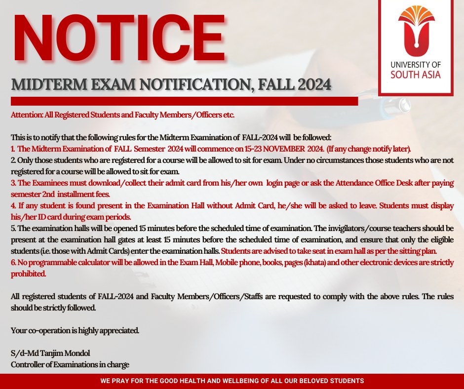 MIDTERM EXAM NOTIFICATION, FALL 2024