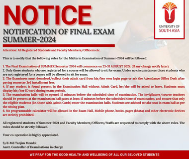 SUMMER-2024, FINAL EXAM NOTIFICATION